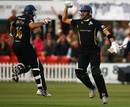 Chris Taylor (right) and Tim Bresnan celebrate Yorkshire's last-ball win, Leicestershire v Yorkshire, Twenty20, Grace Road, June 17, 2008