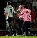 Middlesex celebrate as Justin Kemp is run out off the last ball, Kent v Middlesex, Twenty20 Cup final, The Rose Bowl, July 26, 2008
