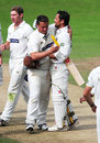 Darren Gough congratulates Mark Ramprakash on reaching his 100th first-class hundred, Yorkshire v Surrey, Headingley, August 2, 2008