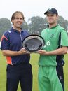 Netherlands captain Jeroen Smits and Ireland captain William Porterfield pose with the trophy, Ireland v Netherlands, ICC World Twenty20 Qualifiers final, Belfast, August 5, 2008