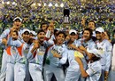 An elated Indian team holds aloft the trophy, Australia v India, CB Series, 2nd final, Brisbane, March 4, 2008 