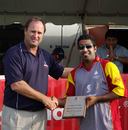 Karun Jethi receives the Man-of-the-Match award for his all-round show, Canada v Bermuda, Tri-series, King City, August 18, 2008