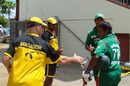 Mehrab Hossain jnr is congratulated by Bangladesh coach Jamie Siddons, Northern Territory Chief Minister's XI v Bangladeshis, Darwin, August 27, 2008
 