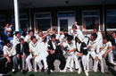 Another wet day at Headingley: New Zealand celebrate their first Test win in England, England v New Zealand, 2nd Test, Leeds, 1983