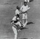 Tony Greig cradles Gundappa Viswanath in his arms, India v England, fifth Test, Mumbai, 7 February 1973