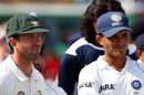 Ricky Ponting and Sourav Ganguly watch the post-match presentations, India v Australia, 2nd Test, Mohali, 5th day, October 21, 2008