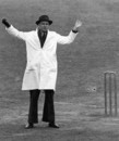Umpire Frank Chester signals the only wide of the game, England v Australia, 3rd Test, Old Trafford, 3rd day, July 10, 1948