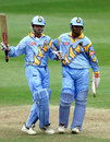 Sourav Ganguly gets a pat from Rahul Dravid after completing his hundred, India vs Sri Lanka, Group A, ICC World Cup, Taunton, May 26, 1999