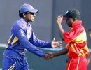 Mahela Jayawardene and Prosper Utseya exchange pleasantries following the game, Sri Lanka v Zimbabwe, Tri-series, 2nd match, Mirpur, January 12, 2009