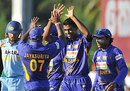 Farveez Maharoof is the center of attention after getting rid of Yuvraj Singh, Sri Lanka v India, 1st ODI, Dambulla, January 28, 2009