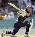 Justin Langer sweeps during his half-century, Prime Minister's XI v New Zealanders, Manuka Oval, Canberra, January 29, 2009