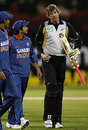 Jacob Oram has a chat with Suresh Raina after hitting the winning runs, New Zealand v India, 1st Twenty20 international, Christchurch, February 25, 2009