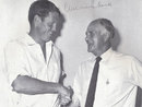 Graeme Pollock is congratulated by Dudley Nourse after his innings of 274, South Africa v Australia, 2nd Test, Durban, February 6, 1970