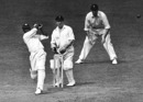 George Headley takes the aerial route while Arthur Wood and Wally Hammond look on, England v West Indies, 3rd Test, The Oval, 2nd day, August 21, 1939