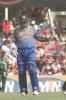 Sri Lankan batsman Sanath Jayasuriya celebrates 50 runs against the South Africa in the third one day international played in Paarl, about 50 kms outside of Cape town 09 January 2000.