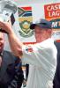 South African captain Shaun Pollock holds aloft the series trophy at the end of the third and final five day international played at Centurion Park, Pretoria 22 Januray 2001.