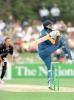 Sri Lankan tail-end batsman Nuwan Zoysa plays an ungainly fend to square leg off a threatening high full toss by New Zealand medium fast bowler Chris Martin during his unbeaten innings of 11. 1st One-Day International: New Zealand v Sri Lanka at McLean Park, Napier, 31 January 2001.