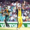22 Jan 2002: Andy Bichel of Australia appeals successfully for the wicket of Shaun Pollock of South Africa during the VB Series match between Australia and South Africa played at the Sydney Cricket Ground in Sydney, Australia