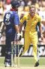 ADELAIDE - JANUARY 19: Brad Williams of Australia celebrates the wicket of Michael Vaughan of England during the One Day International match between Australia and England at the Adelaide Oval in Adelaide, Australia on January 19, 2003.