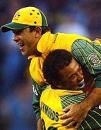 Ricky Ponting is lifted up by Andrew Symonds, Australia v India, VB Series, 1st ODI, Melbourne, January 9, 2004