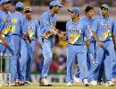 Start the way you mean to go on. Rohan Gavaskar walks off after a happy debut surrounded by some satisfied men, Australia v India, VB Series, Brisbane, 5th ODI, January 18, 2004