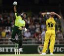 Rana Naved-ul-Hasan leaps - with all the joy of beating Australia, Australia v Pakistan, VB Series, Perth, January 30, 2005