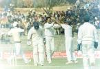 Srinath celebrating the dismissal of a East Zone batsman, Duleep Trophy, 2000/01, East Zone v South Zone, Maharaja Bir Bikram College Stadium, Agartala, 25-27 January 2001.