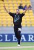 New Zealand medium pace bowler Jacob Oram celebrates the dismissal of Sri Lankan opening batsman Sanath Jayasuriya, caught behind for 38 by wicket-keeper Adam Parore. It was Oram's second wicket in One-Day Internationals, just seven balls after his first, in his third appearance for New Zealand. 2nd One-Day International: New Zealand v Sri Lanka at WestpacTrust Stadium, Wellington, 3 February 2001.