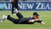 New Zealand fielder Lou Vincent dives to save a ball in the field. 4th One-Day International: New Zealand v Pakistan at Jade Stadium, Christchurch, 25 February 2001.