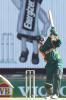 1 Feb 2002: Shaun Pollock of South Africa takes to the bowling of James Franklin of New Zealand, during the VB Series One Day International between South Africa and New Zealand, played a the WACA Ground, Perth, Australia.
