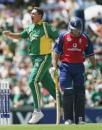 Andre Nel celebrates after dismissing Geraint Jones, South Africa v England, February 13, 2005