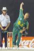 South African bowler Shaun Pollock bowls to Pakistani batsman Yousuf Youhanna at the three-nation Sharjah  in the last match of the preliminary league.