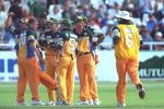 14 Apr 2000: Shane Lee and Adam Gilchrist of Australia celebrate the wicket of Neil McKenzie of South Africa during the 3 match series of South Africa v Australia at Newlands, Cape Town, South Africa.