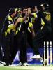 Pakistani team greets their captain Waqar Younis on his fourth wicket, ODI 1 at Sharjah, Pakistan v Sri Lanka, 9 April 2001