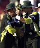 Waqar Younis congratulates Abdur Razzaq and Saqlain Mushtaq who played vital roles in New Zealand's early dismissal, ODI5 at Sharjah, New Zealand v Pakistan, 15 April 2001