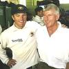 BRIDGETOWN, BARBADOS - MAY 5: Stuart MacGill of Australia reflects on his man of the match performance with father Terry after day five of the Third Test between the West Indies and Australia on May 5, 2003 at Kensington Oval in Bridgetown, Barbados.