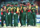 Bangladesh players celebrate the dismissal of Indian superstar Sachin Tendulkar in the Asia Cup limited-overs tournament at the Bangabandhu national stadium in Dhaka. India won the match by eight wickets. Sri Lanka and Pakistan are the other teams in the tournament to determine the regional one-day champions. Asia Cup 1999/00, 2nd Match, Bangladesh v India, Bangabandhu National Stadium, Dhaka. 30-31 May 2000.