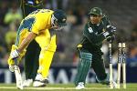 MELBOURNE - JUNE 15: Jimmy Maher of Australia scrambles back to his wicket to survive a run out during game 2 of the Tower Super Challenge 2 One Day International cricket match between Australia and Pakistan played at Colonial Stadium in Melbourne, Australia on June 15th, 2002.