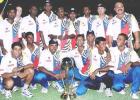 The Sri Lankan cricket team poses with the Singer Cup in Colombo. Hosts Sri Lanka unleashed their batting might to overwhelm South Africa by 30 runs in the Singer Cup one-day final. Singer Triangular Series, 2000/01, Final, Sri Lanka v South Africa, R.Premadasa Stadium, Khettarama, Colombo, 14 July 2000.