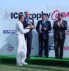 Netherlands captain Roland Lefebvre receives the 2001 ICC Trophy from International Cricket Council chief executive Malcolm Speed, as Dr Ali Bacher and Tunku Imran Ja'afar look on. The Netherlands won their first ICC Trophy, beating Namibia in the final by two wickets on the final delivery. ICC Trophy Final: Netherlands v Namibia at Toronto, 15 July 2001.
