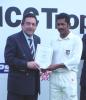Dr Ali Bacher, chairman of the 2003 World Cup organising committee, presents an invitation for Canada to the 2003 World Cup to captain Joe Harris. Canada won the World Cup Qualifying Final against Scotland by five wickets. ICC Trophy 2001: Canada v Scotland, Toronto Cricket, Skating and Curling Club, 17 July 2001.