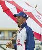 Nasser Hussain inspects the pitch after heavy rain during the first Test against South Africa at Edgbaston