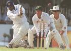 Aravinda de Silva sweeps the ball as Boucher and Cullinan look on. South Africa in Sri Lanka 2000/01, 3rd Test, Sri Lanka v South Africa, Sinhalese Sports Club Ground, Colombo,06-10 August 2000 (Day 5).