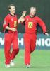Chris Schofield and Gary Keedy celebrate after the former effected a run out, National League Division One, 2000, Gloucestershire v Lancashire, The Royal & Sun Alliance County Ground, Bristol, 4 September 2000.