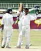 Bangladesh batsman Mohammad Ashraful raises his bat to celebrate his maiden century, Asian Test Championship 2001-02, 2nd Match, Sri Lanka v Bangladesh, Sinhalese Sports Club Ground.