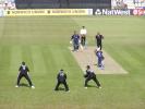 Wicket-keeper Ian Brunnschweiller and slip fielders watch as Gladiator Ben Hutton crashes Mascarenhas through the covers.