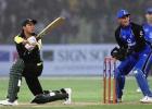 Hard hitting opener Afridi employs the sweep shot against England, England in Pakistan, 2000/01, 2nd One-Day International, Pakistan v England, Gaddafi Stadium, Lahore, 27 October 2000.