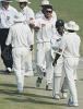 Graeme Smith congratulates the Pakistan batsmen at the end of the match, Pakistan v South Africa, 1st Test, Lahore, October 21, 2003.