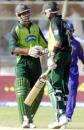 Yousuf Youhana and Shoaib Malik shake hands during their double-century stand, Pakistan v Sri Lanka, Karachi, October 6, 2004