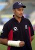 19 Nov 2000: Nasser Hussain the England captain looks on with his hand in a bandage after the 1st Pakistan v England Test Match at the Gadaffi Stadium, Lahore, Pakistan.
